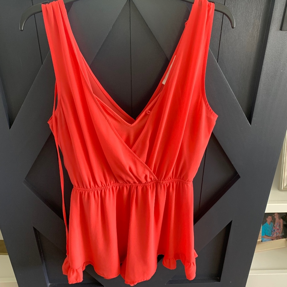 ASTR The Label Coral Romper with Ruffle Leg